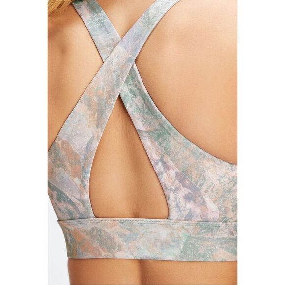 Fabletics Oasis Twist Sports Bra Moonrock Swirl Open Cross Back Size Extra Large - Picture 9 of 9
